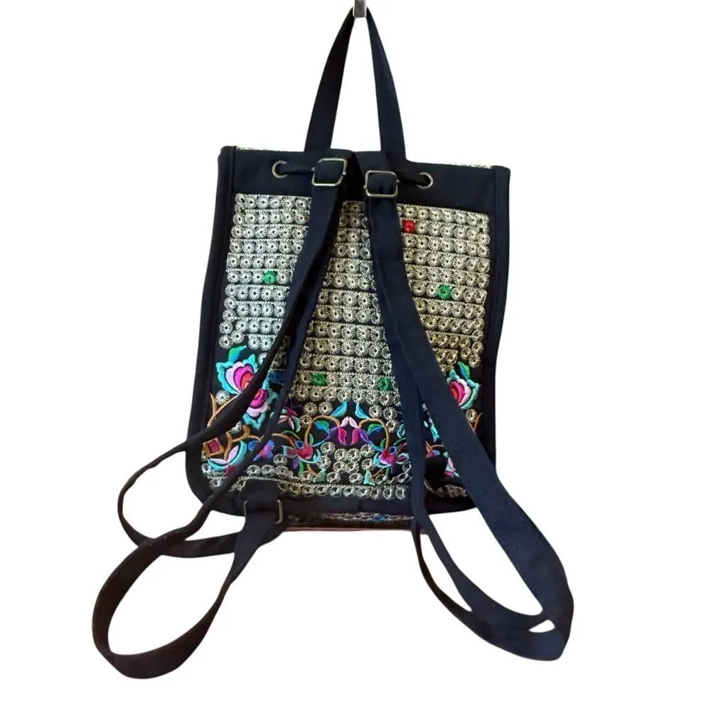 Canvas Multicolor Spanish Style Embroidered Backpack with Floral Embroidery